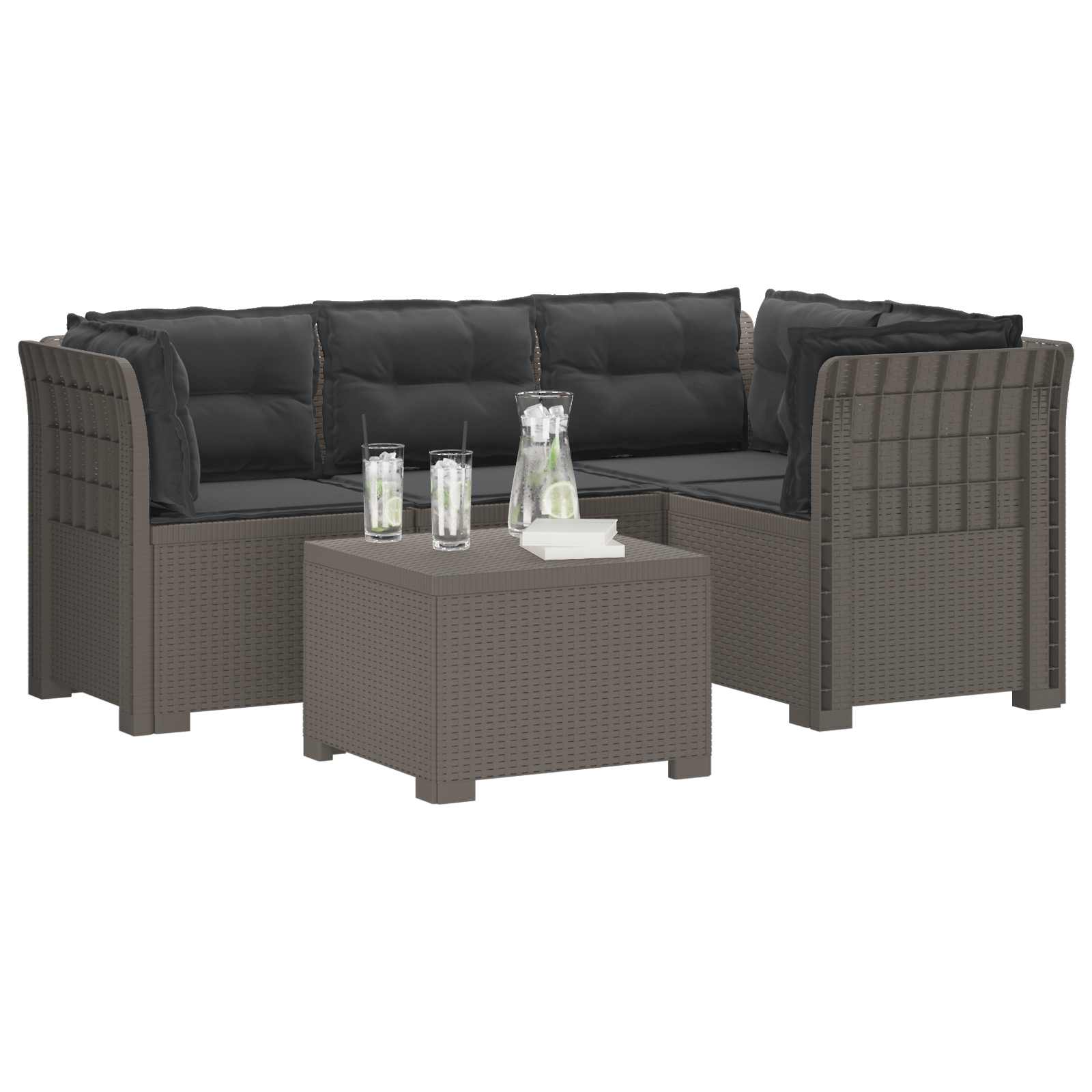 Divano da giardino 4 posti con cuscini aspetto rattan PP | homemem39