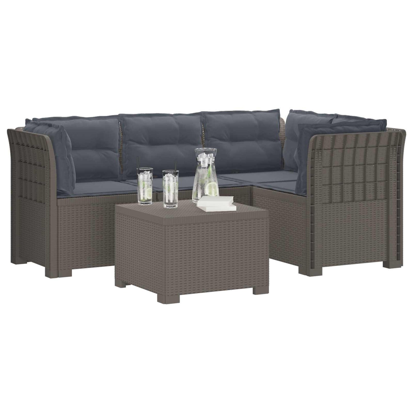 Divano da giardino 4 posti con cuscini aspetto rattan PP | homemem39