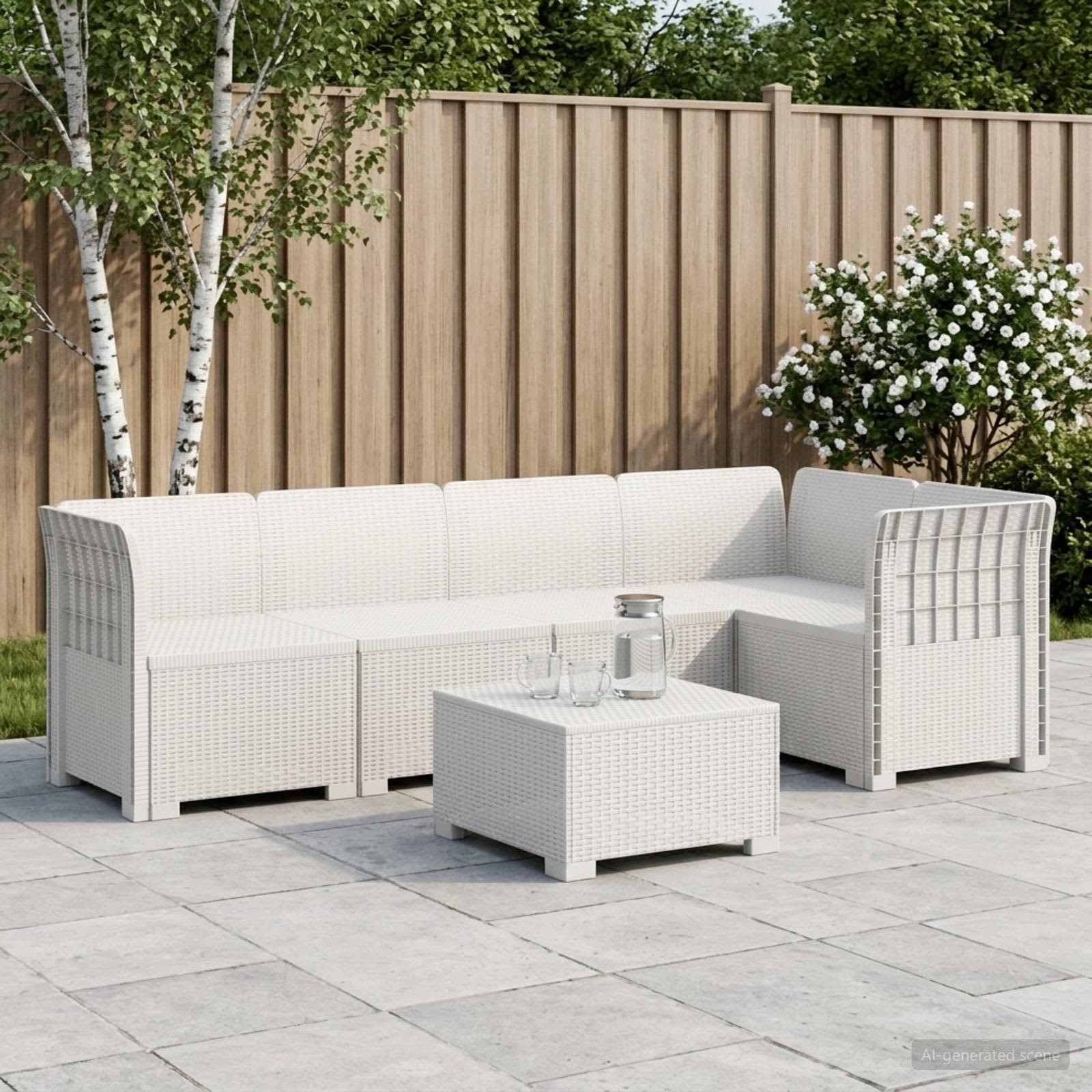 Divano da Giardino 5 Posti Stile Rattan PP Bianco | homemem39