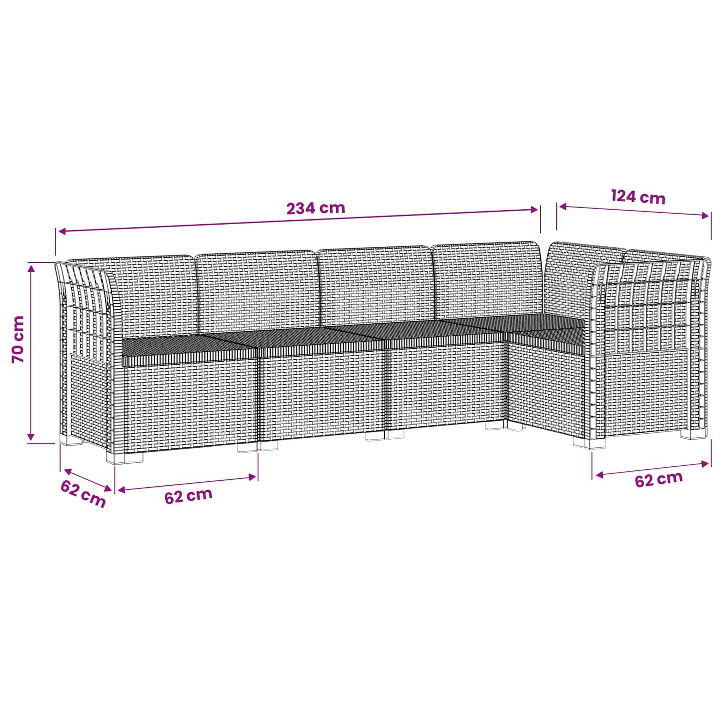 Divano da Giardino 5 Posti Stile Rattan PP Bianco | homemem39