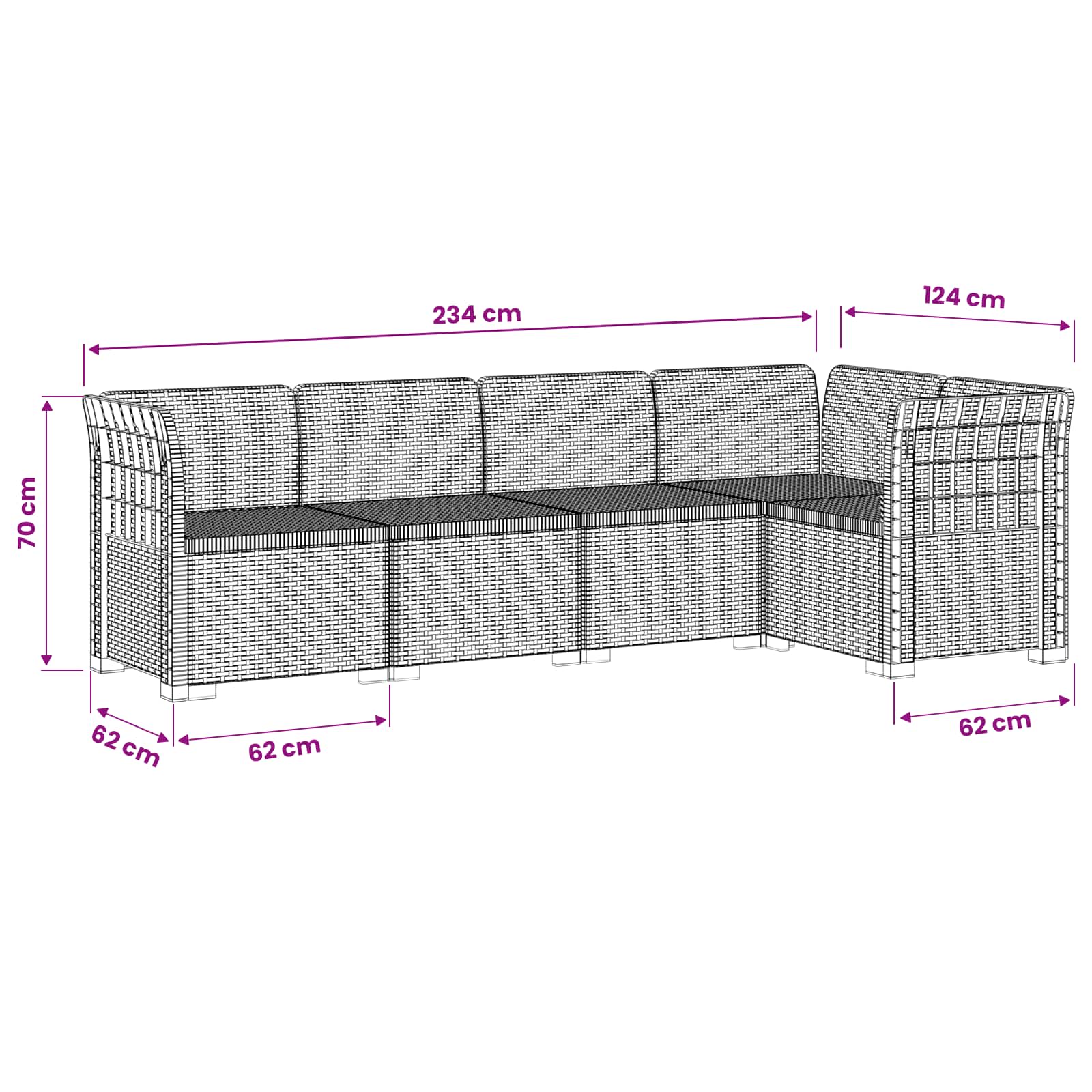 Divano da Giardino 5 Posti Stile Rattan PP Grigio Chiaro | homemem39