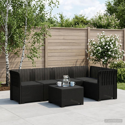 Divano da Giardino 5 Posti con Cuscini Stile Rattan PP | homemem39