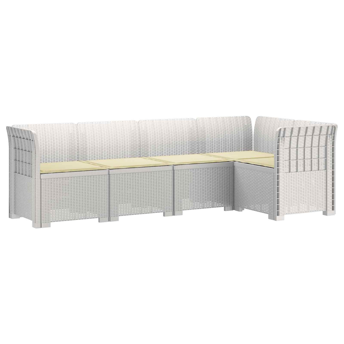 Divano da Giardino 5 Posti con Cuscini Stile Rattan PP Bianco | homemem39