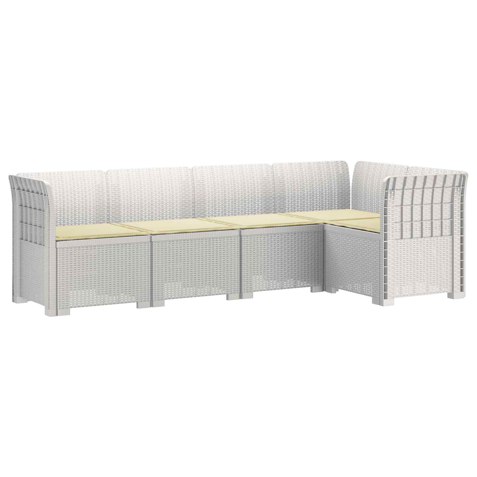 Divano da Giardino 5 Posti con Cuscini Stile Rattan PP Bianco | homemem39