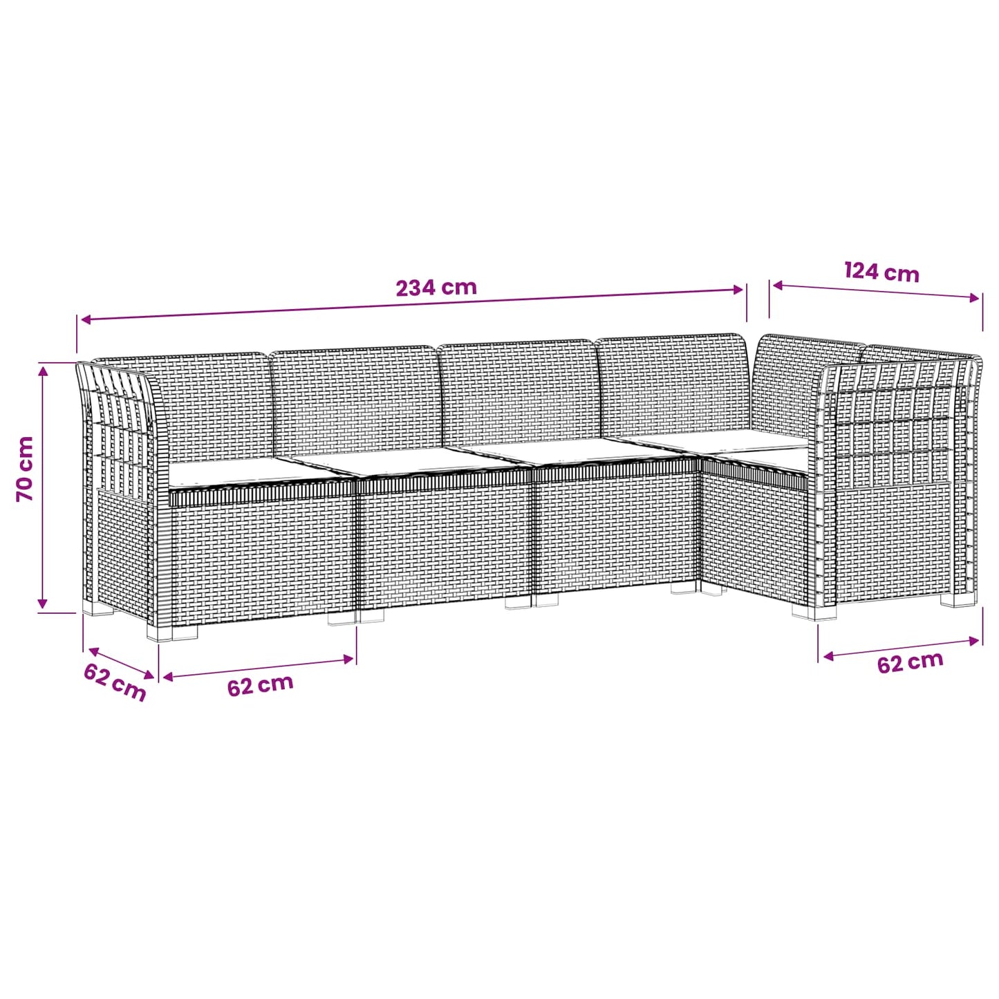 Divano da Giardino 5 Posti con Cuscini Stile Rattan PP Bianco | homemem39