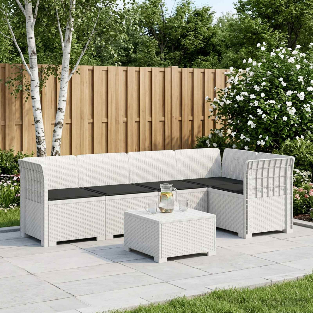 Divano da Giardino 5 Posti con Cuscini Stile Rattan 5 posto PP | homemem39