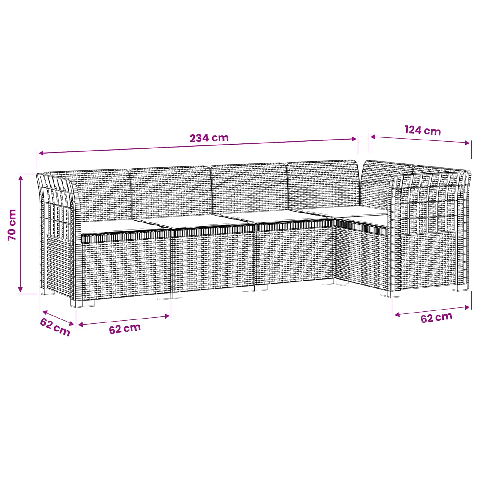 Divano da Giardino 5 Posti con Cuscini Stile Rattan PP Bianco | homemem39