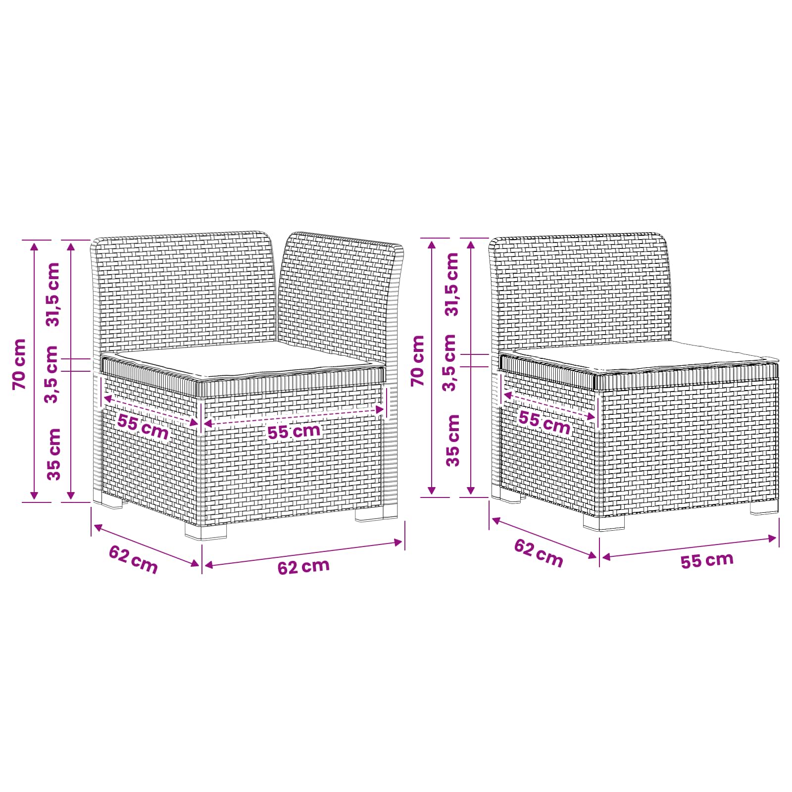 Divano da Giardino 5 Posti con Cuscini Stile Rattan PP Bianco | homemem39