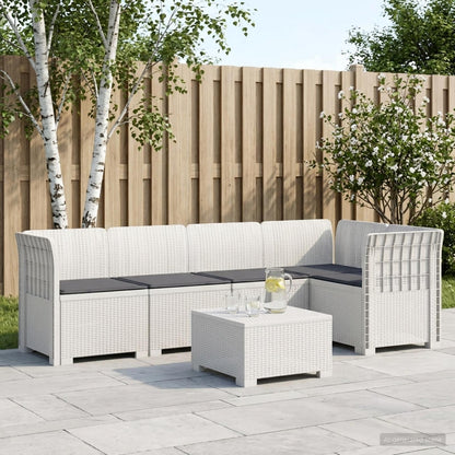 Divano da Giardino 5 Posti con Cuscini Stile Rattan PP Bianco | homemem39