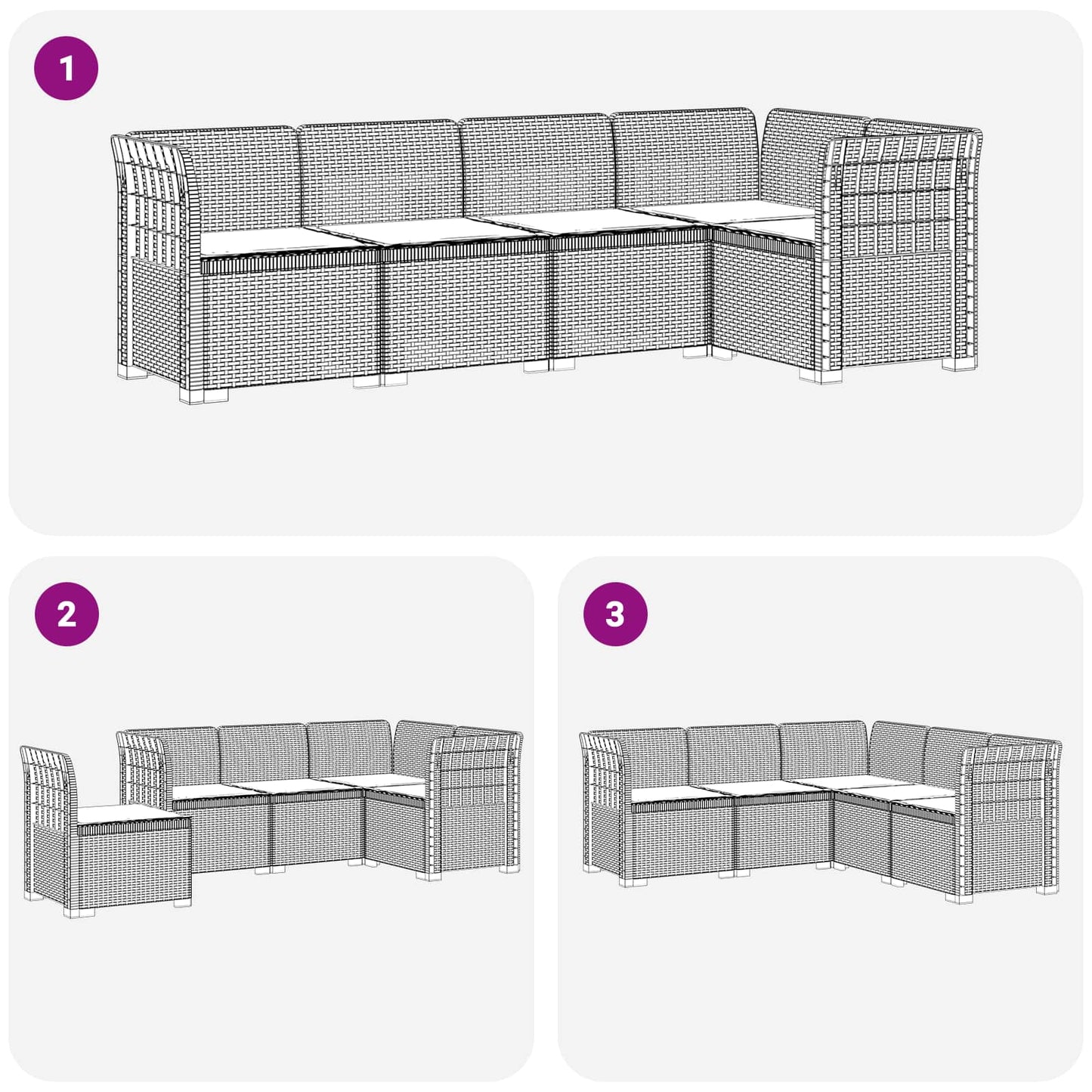 Divano da Giardino 5 Posti con Cuscini Stile Rattan PP | homemem39