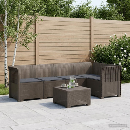 Divano da Giardino 5 Posti con Cuscini Stile Rattan PP | homemem39