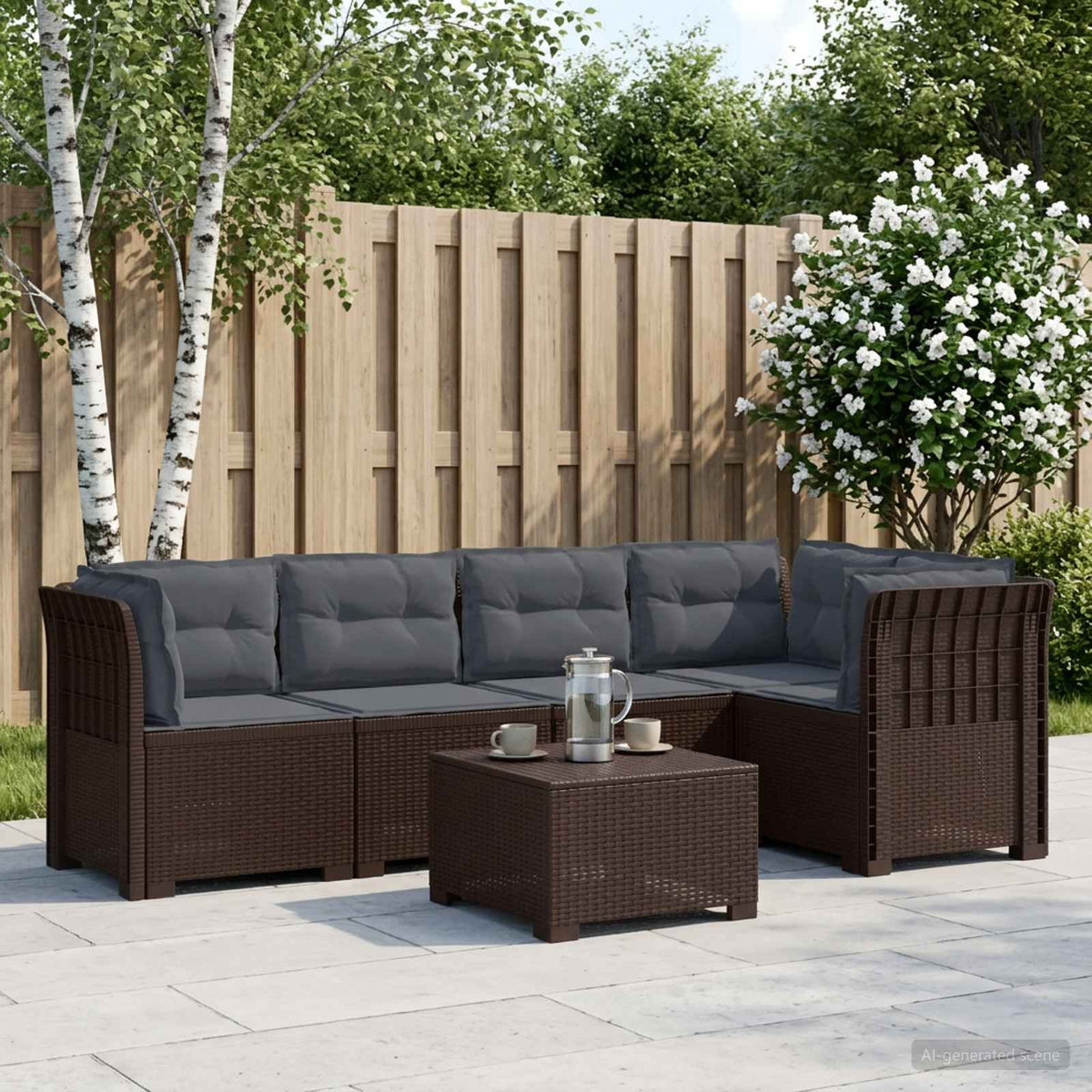 Divano da Giardino 5 Posti con Cuscini Stile Rattan 5 posto PP | homemem39