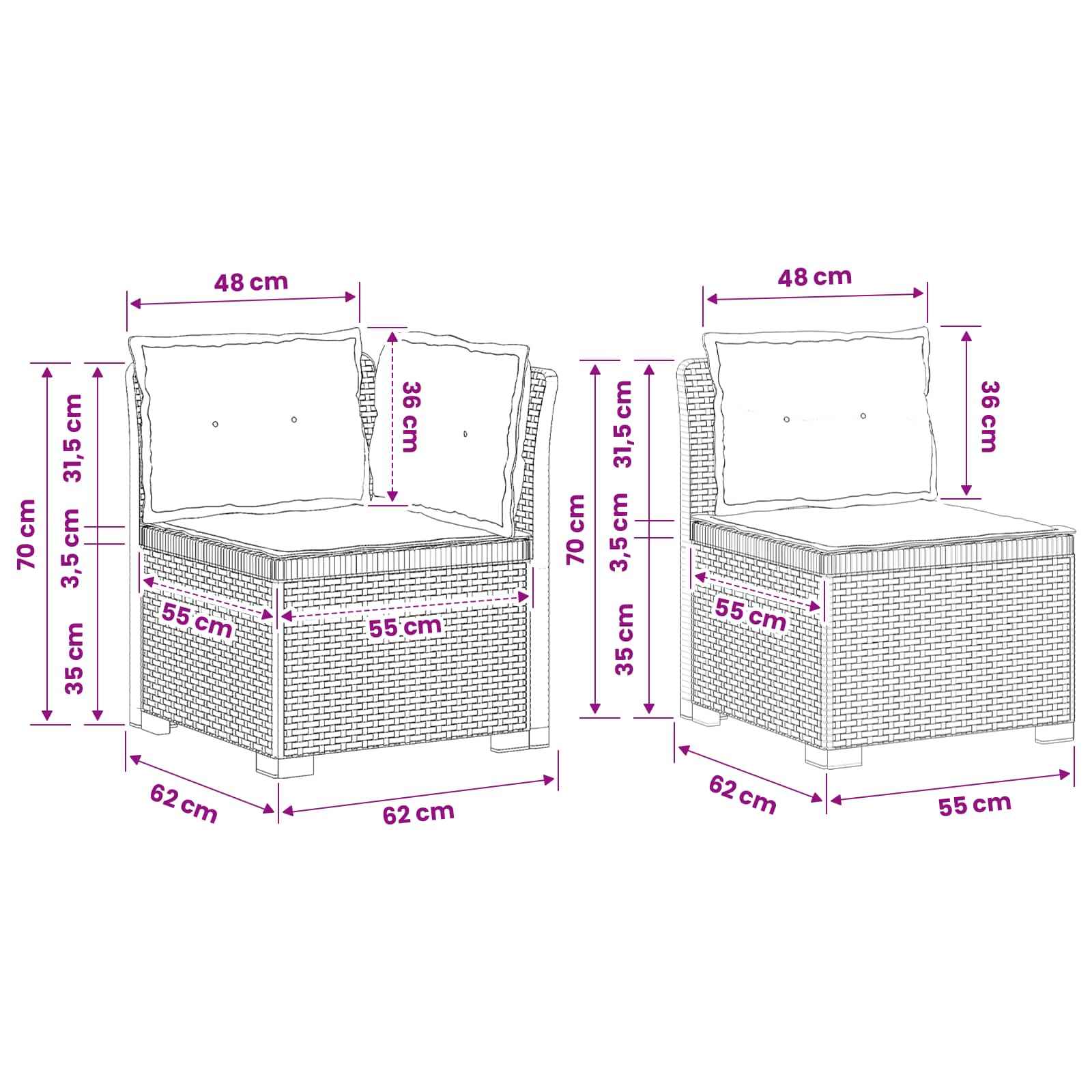 Divano da Giardino 5 Posti con Cuscini Stile Rattan PP Bianco | homemem39