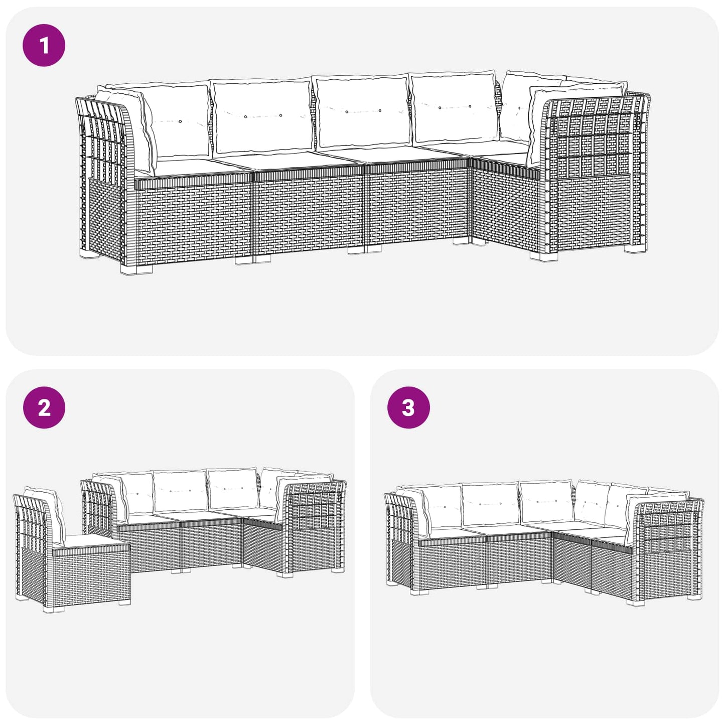 Divano da Giardino 5 Posti con Cuscini Stile Rattan PP Bianco | homemem39
