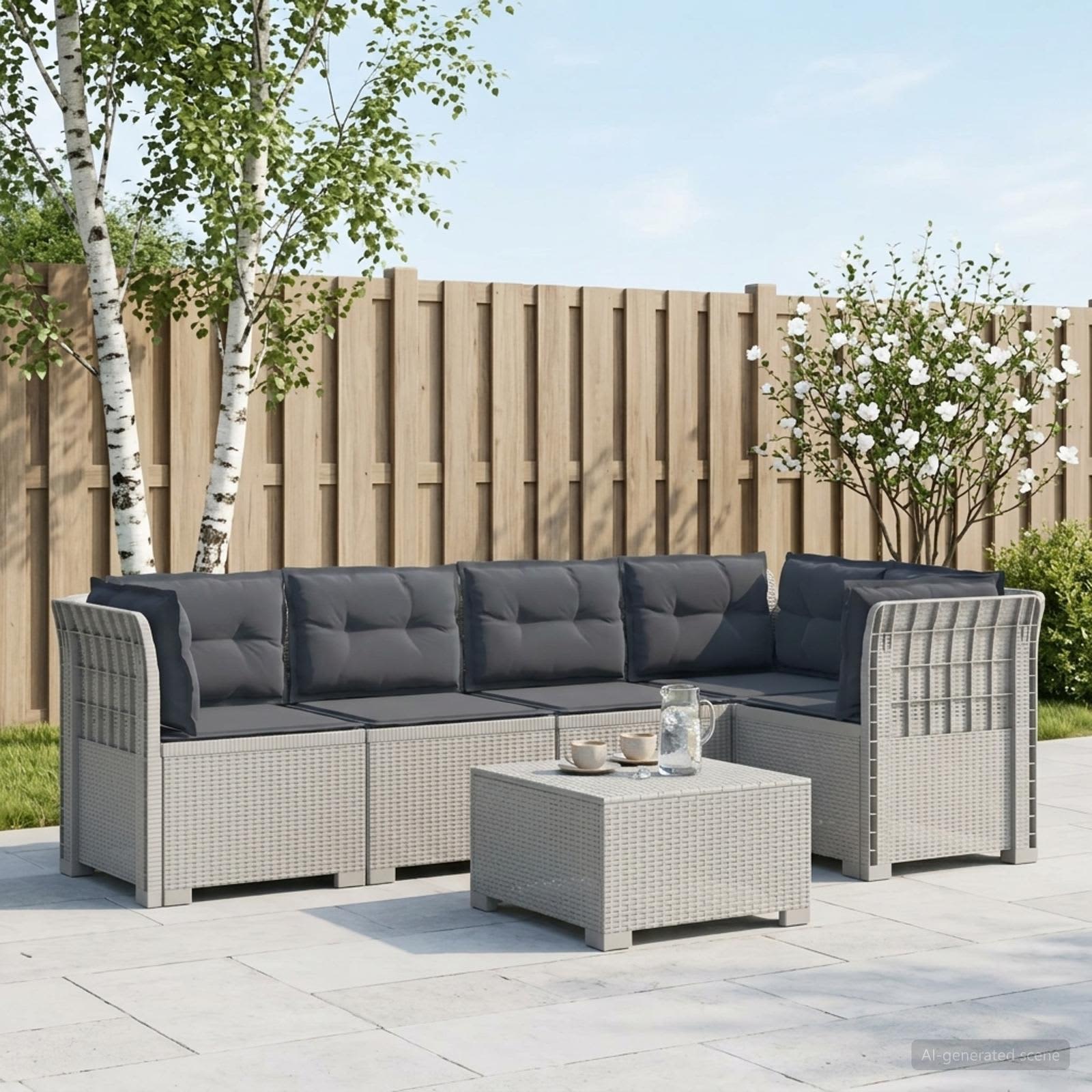 Divano da Giardino 5 Posti con Cuscini Stile Rattan PP Bianco | homemem39