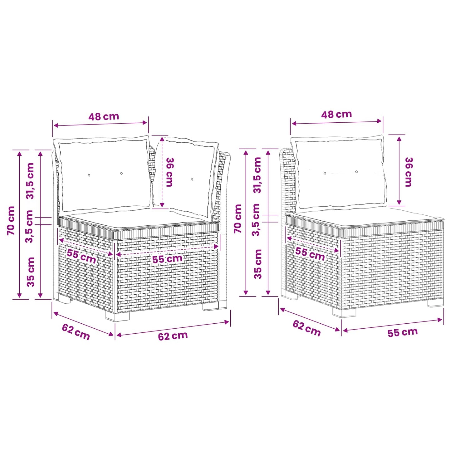 Divano da Giardino 5 Posti con Cuscini Stile Rattan PP Bianco | homemem39