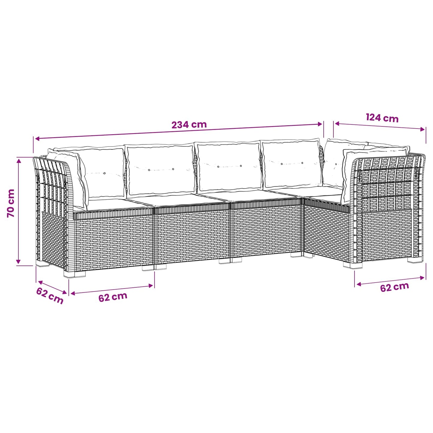 Divano da Giardino 5 Posti con Cuscini Stile Rattan PP | homemem39