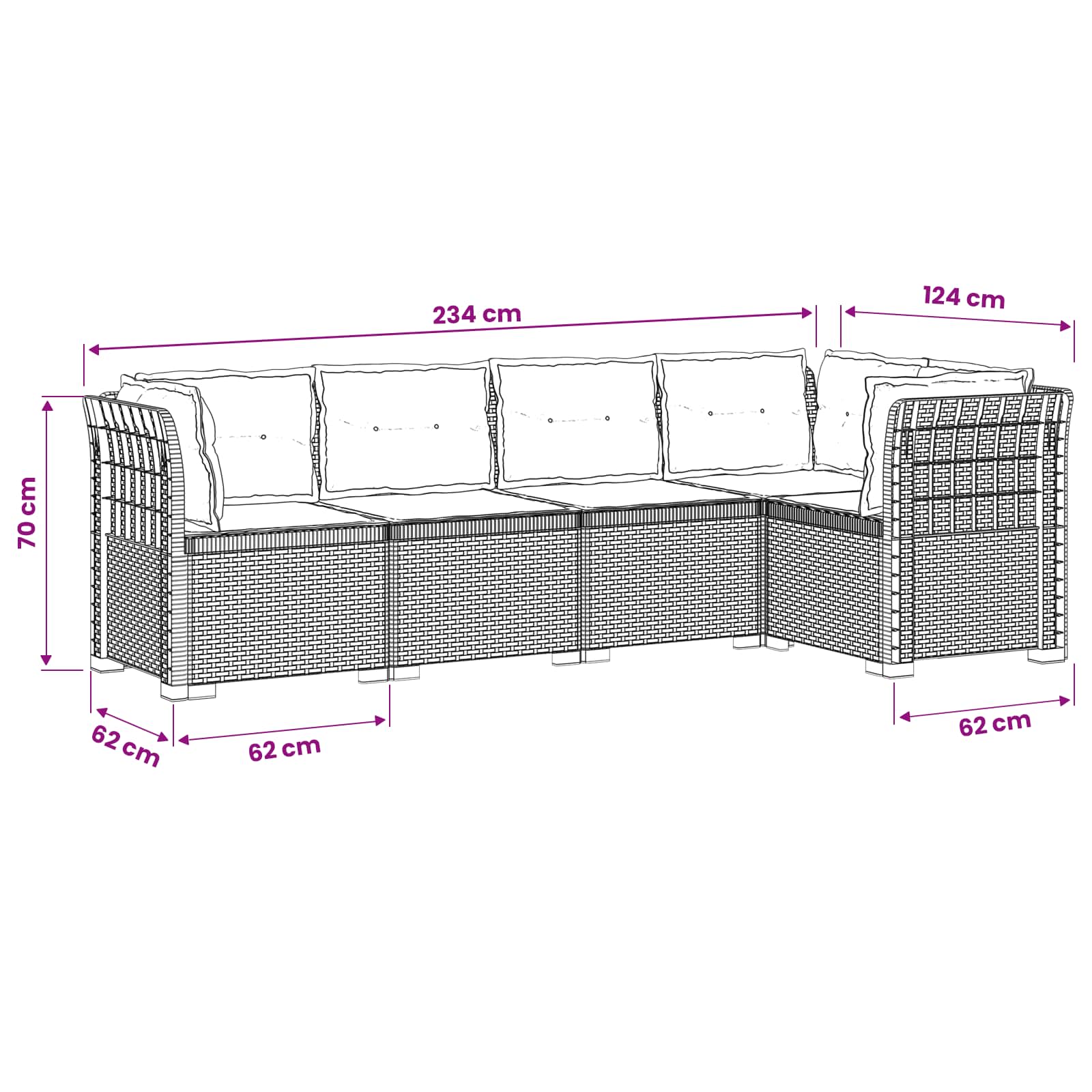 Divano da Giardino 5 Posti con Cuscini Stile Rattan PP | homemem39
