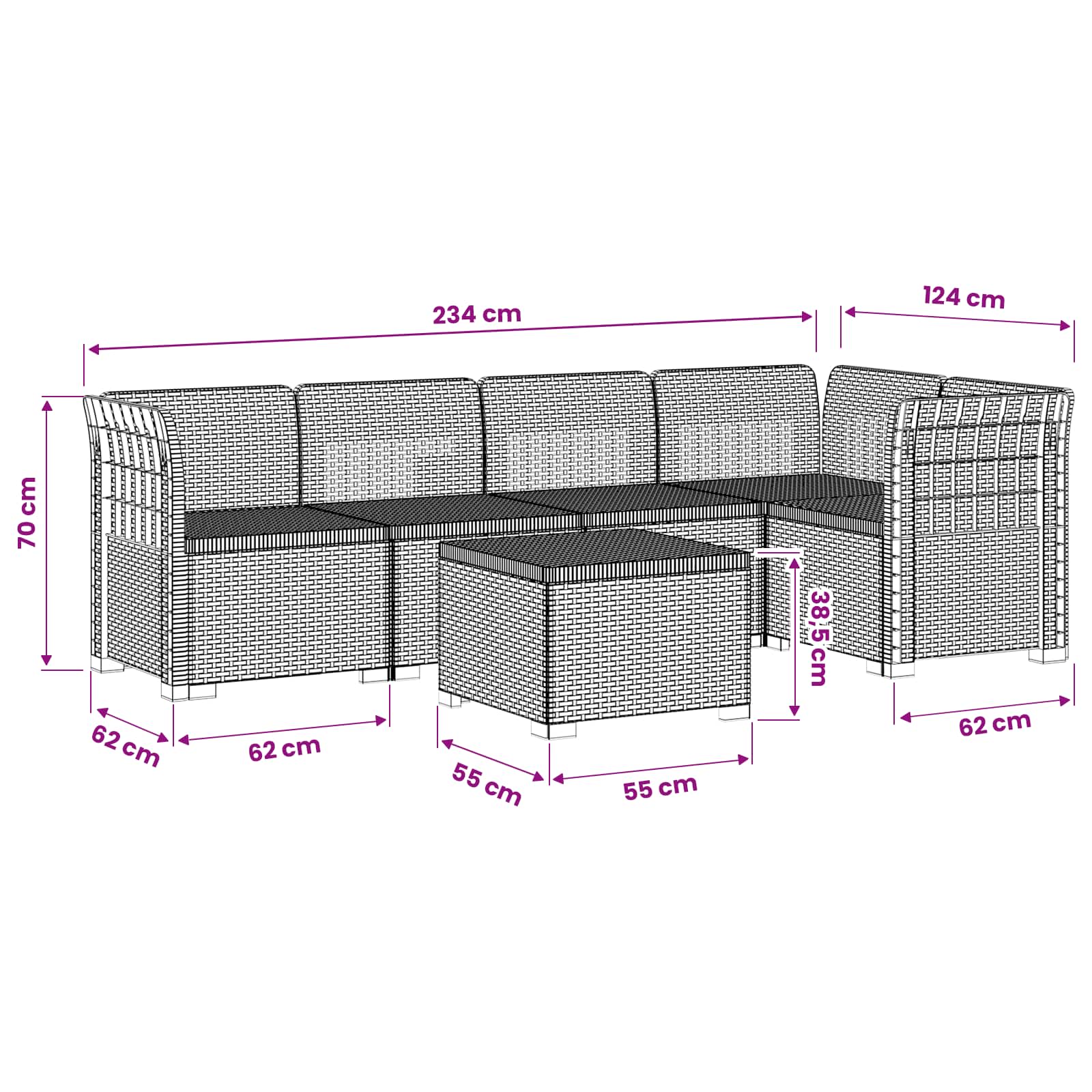 Divano da Giardino 5 Posti Stile Rattan PP Antracite | homemem39