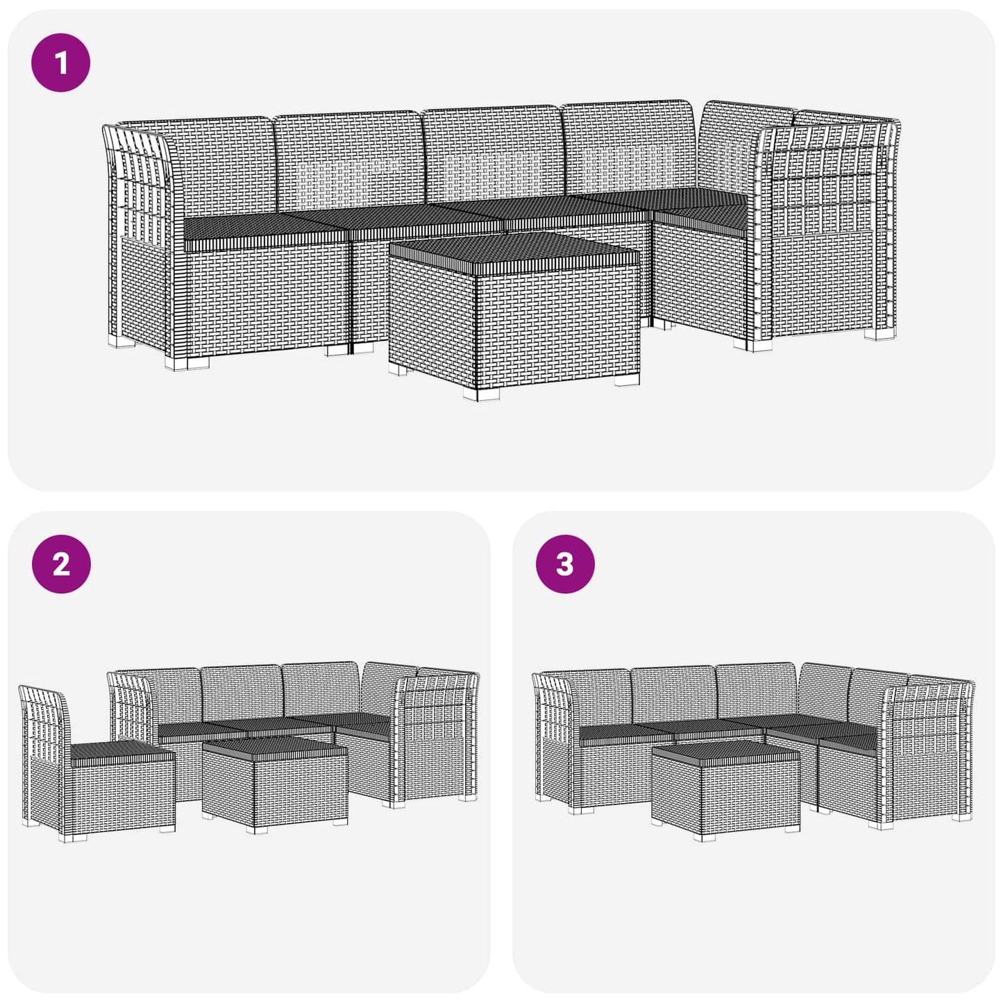 Divano da Giardino 5 Posti Stile Rattan PP Antracite | homemem39