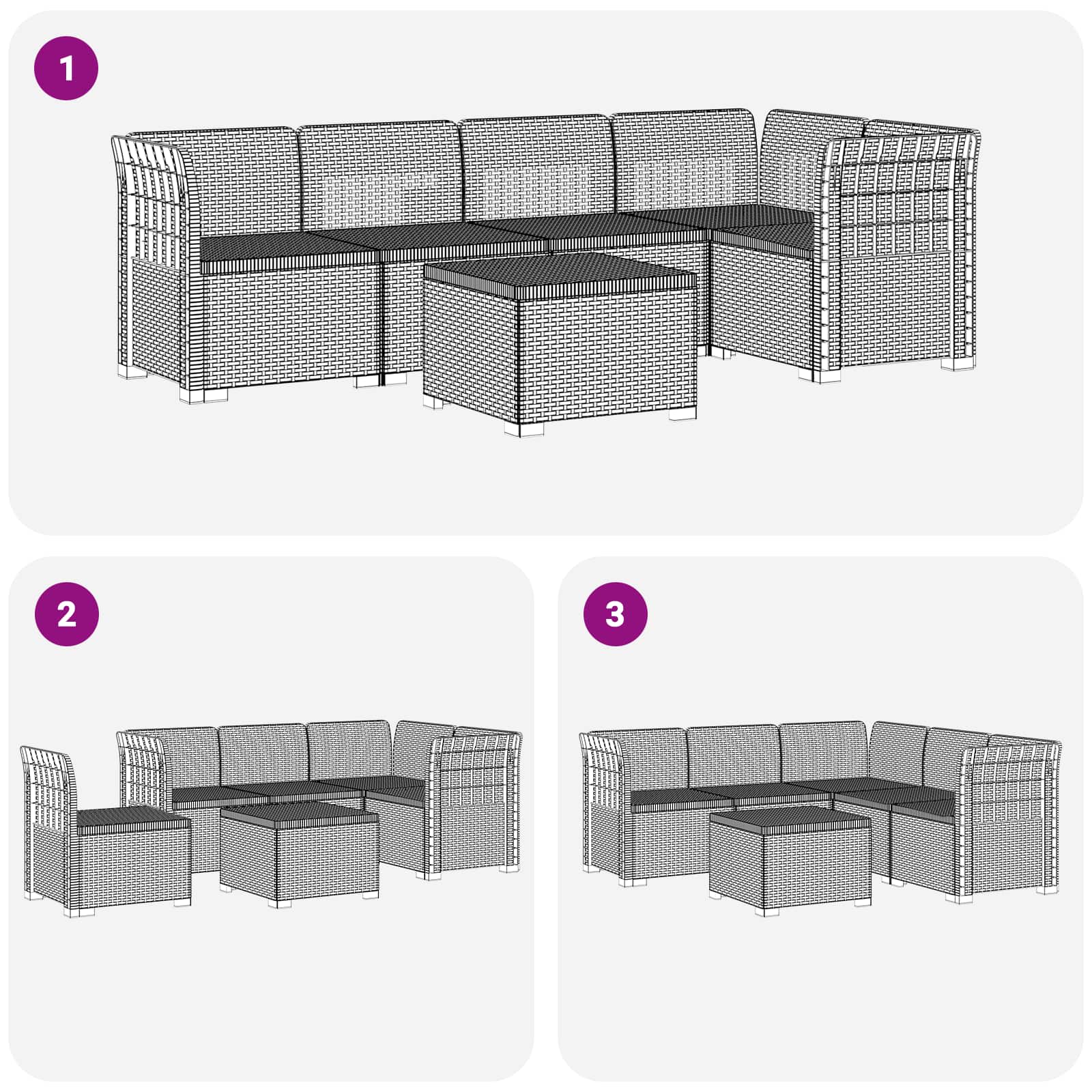 Divano da Giardino 5 Posti Stile Rattan PP Antracite | homemem39