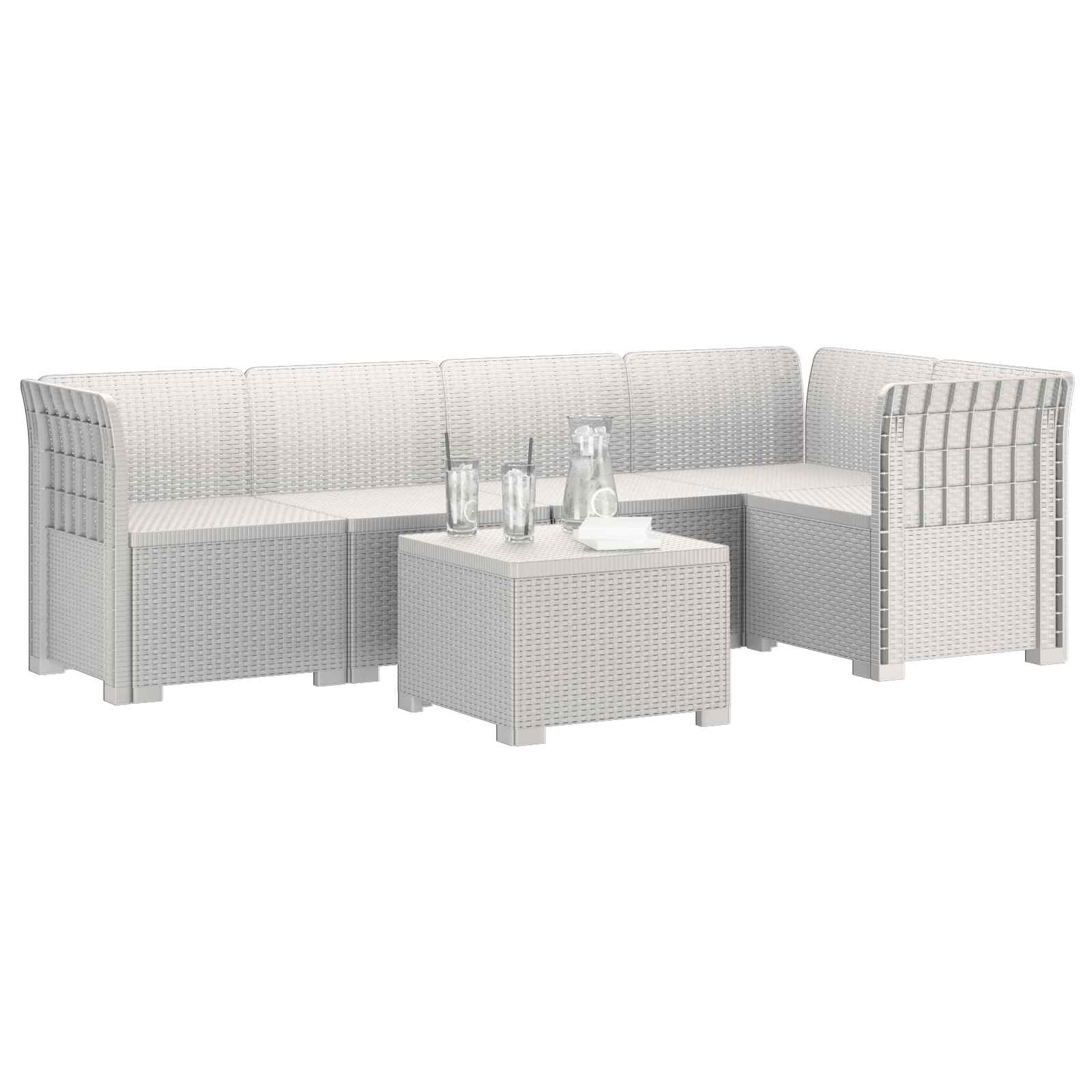 Divano da Giardino 5 Posti Stile Rattan PP Bianco | homemem39