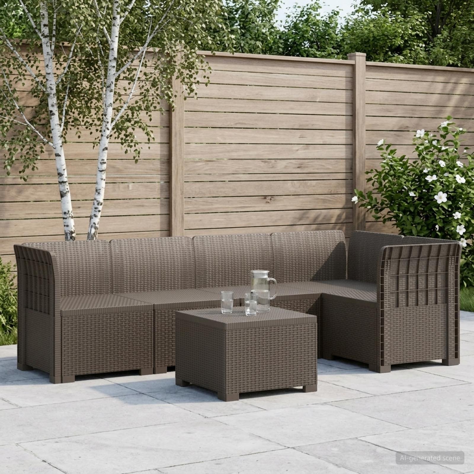 Divano da Giardino 5 Posti Stile Rattan PP Grigio Chiaro | homemem39