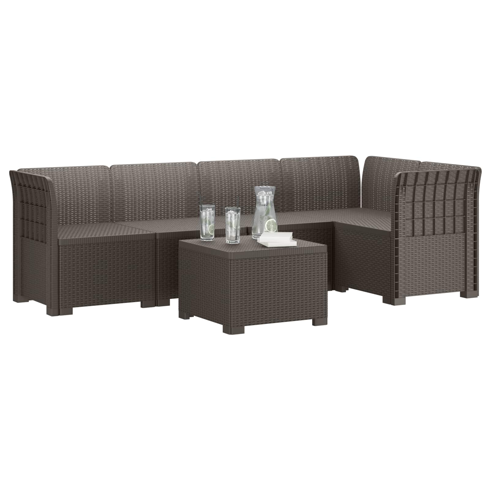 Divano da Giardino 5 Posti Stile Rattan PP Grigio Chiaro | homemem39