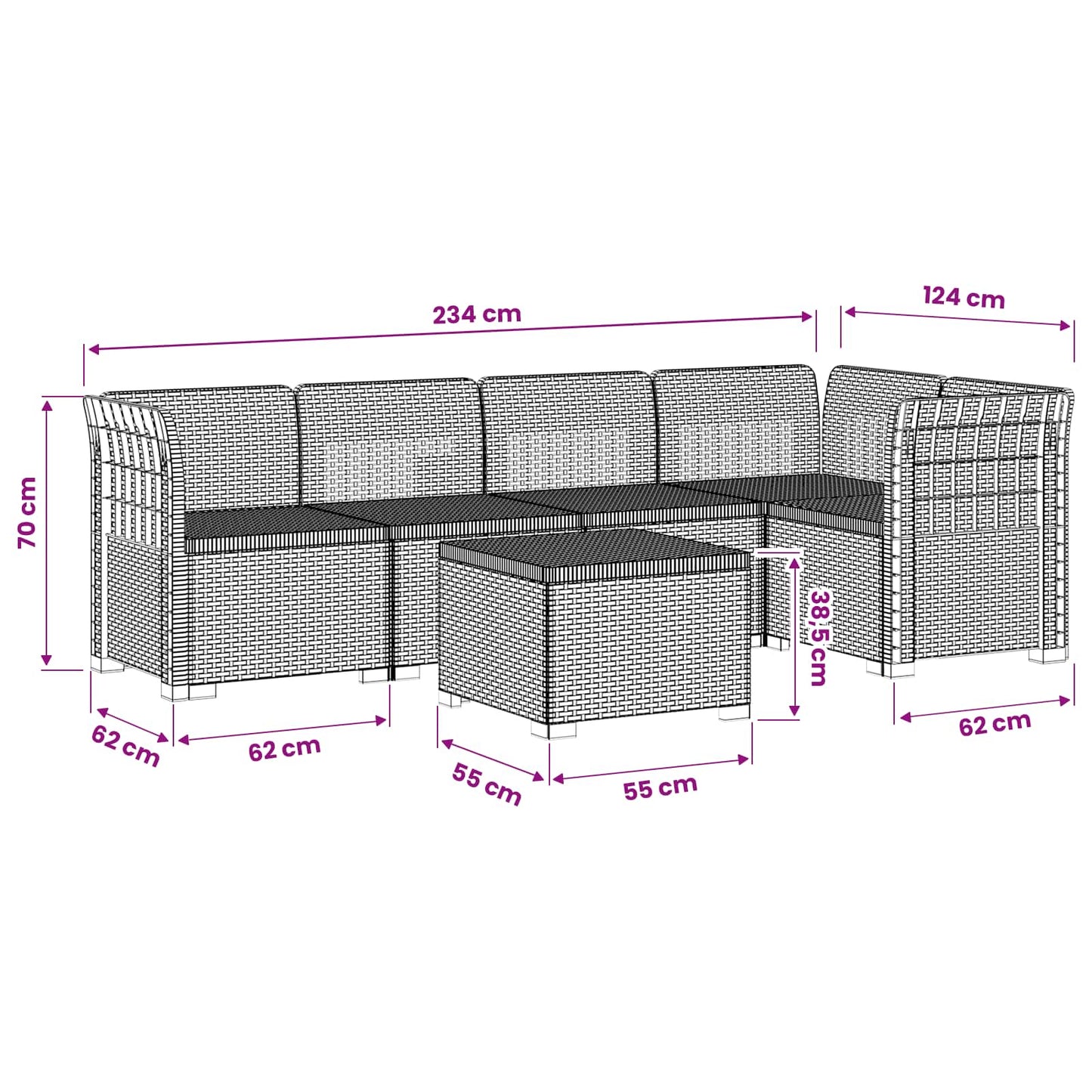 Divano da Giardino 5 Posti Stile Rattan PP Grigio Chiaro | homemem39