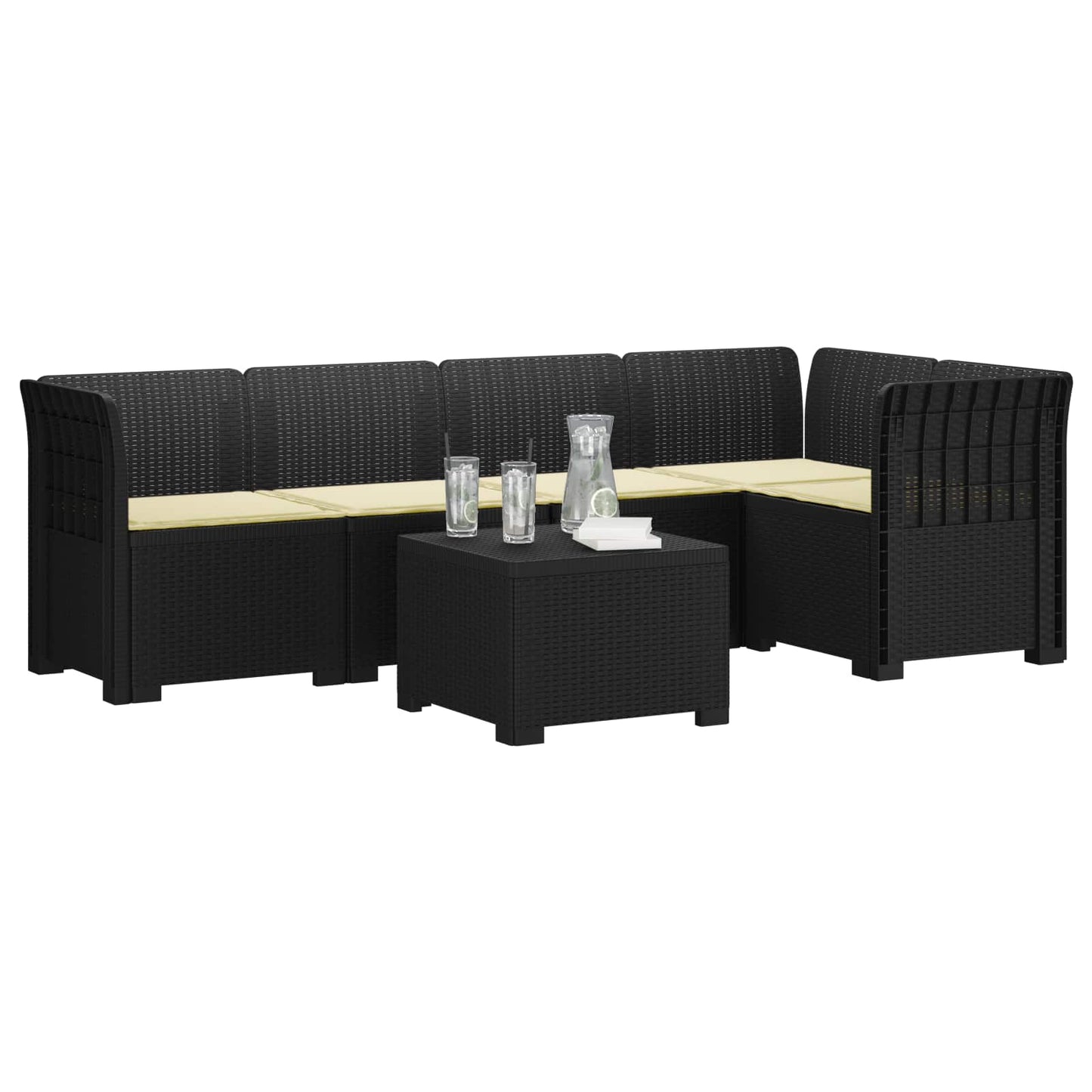 Divano da Giardino 5 Posti con Cuscini Stile Rattan PP | homemem39