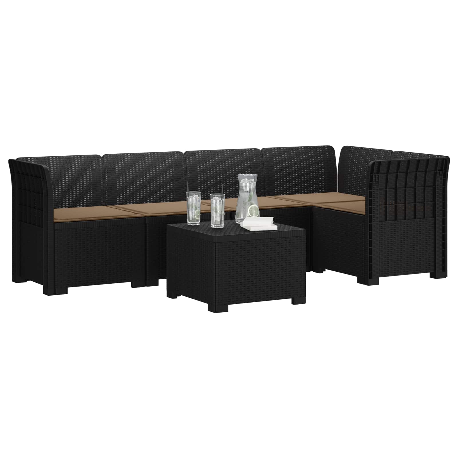 Divano da Giardino 5 Posti con Cuscini Stile Rattan PP | homemem39