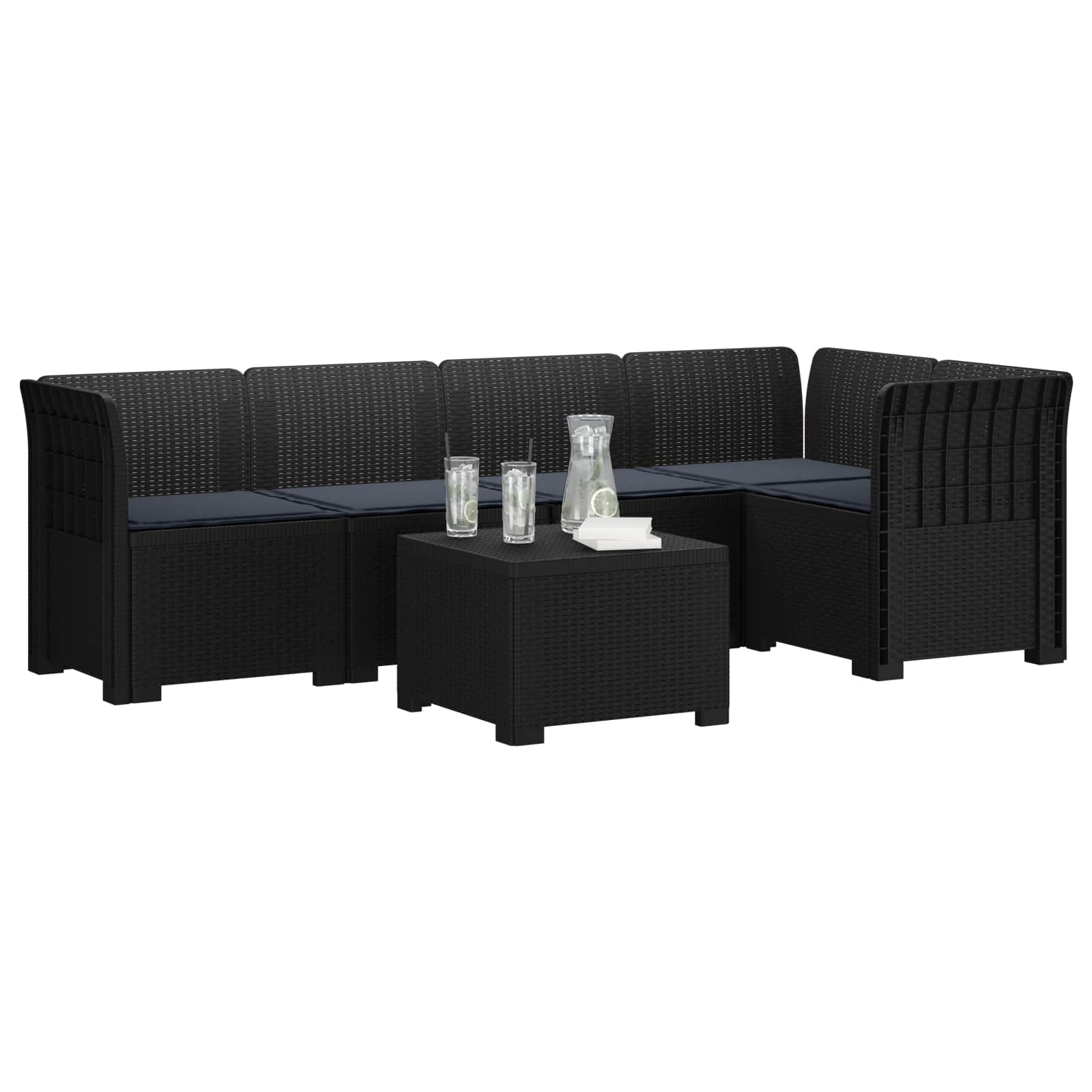 Divano da Giardino 5 Posti con Cuscini Stile Rattan PP | homemem39