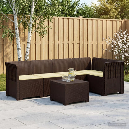 Divano da Giardino 5 Posti con Cuscini Stile Rattan PP Marrone | homemem39
