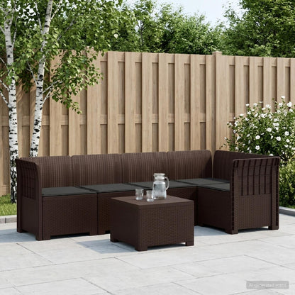 Divano da Giardino 5 Posti con Cuscini Stile Rattan PP Marrone | homemem39