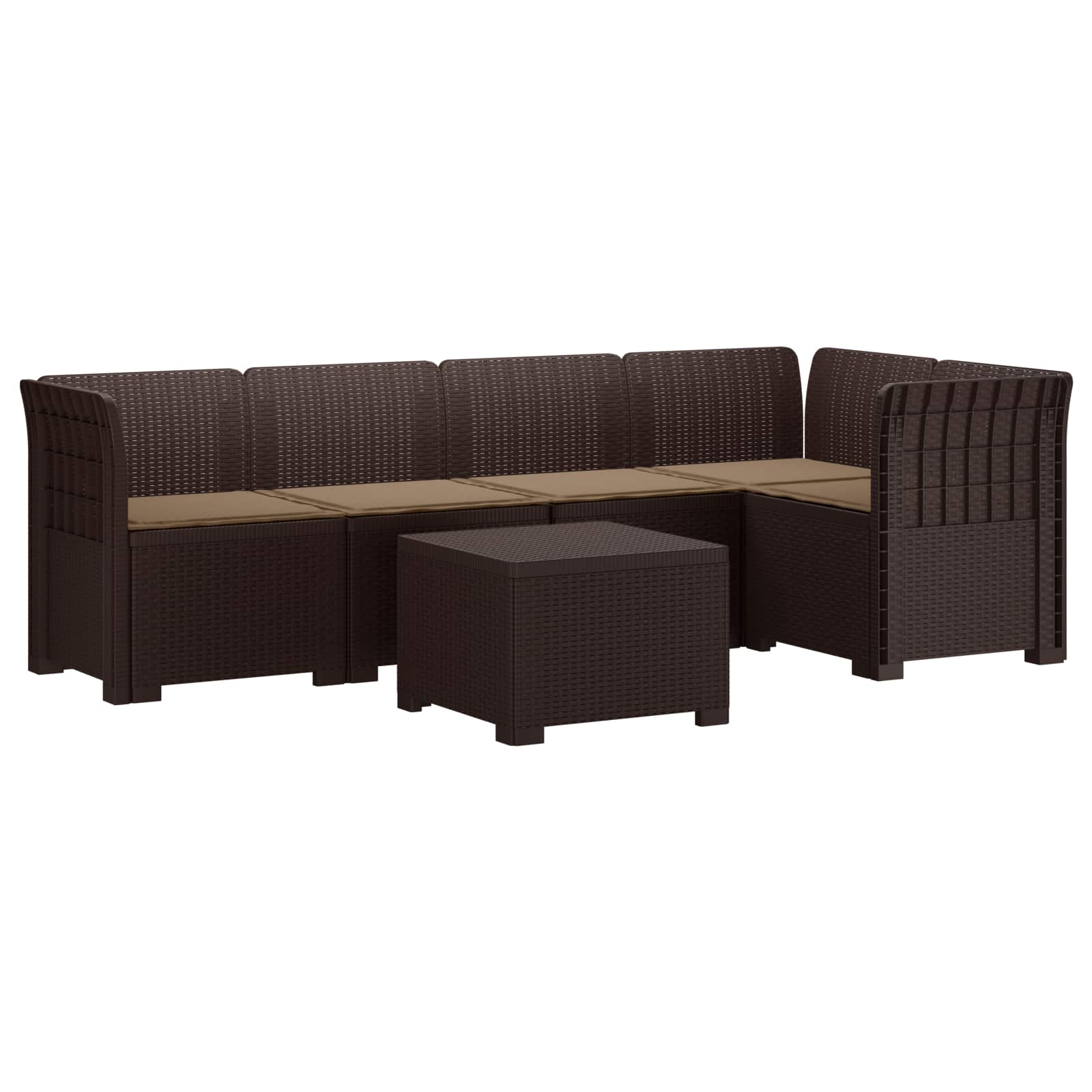 Divano da Giardino 5 Posti con Cuscini Stile Rattan PP Marrone | homemem39