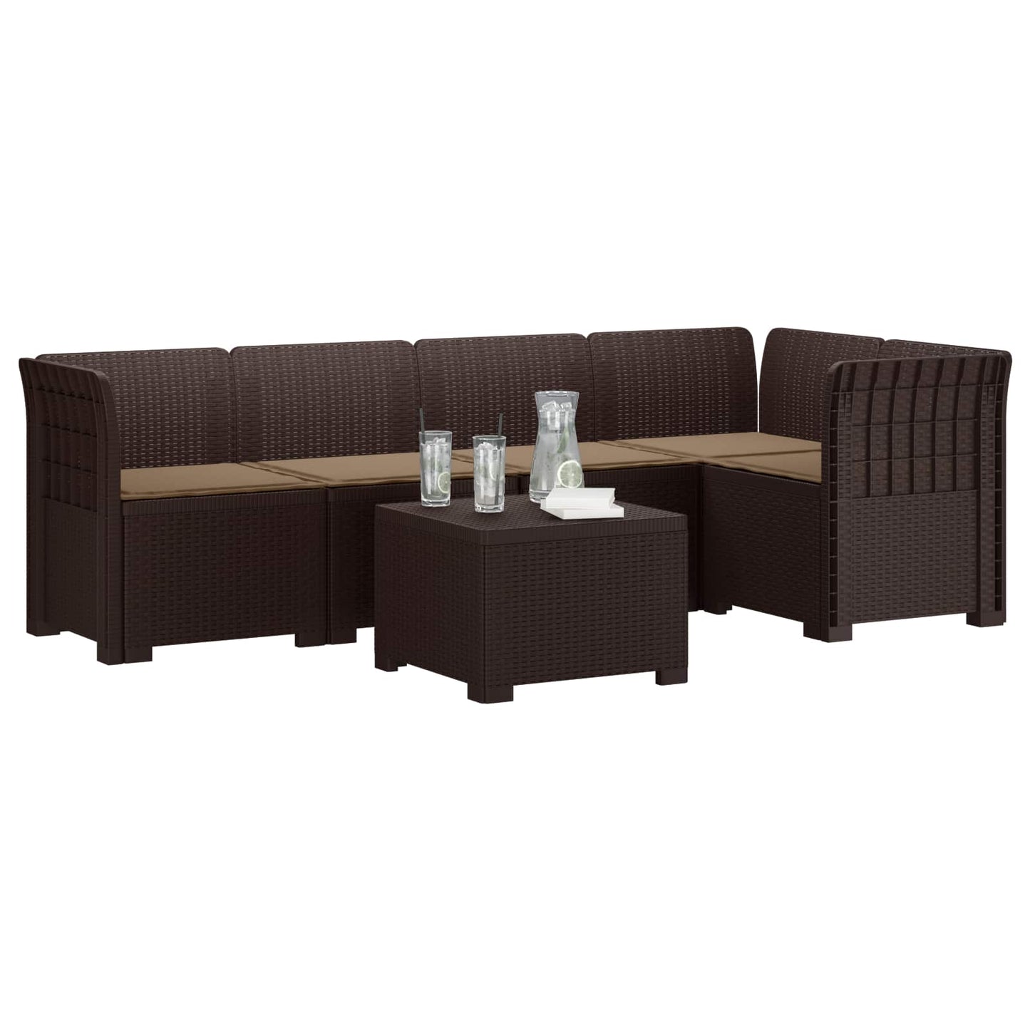 Divano da Giardino 5 Posti con Cuscini Stile Rattan PP Marrone | homemem39