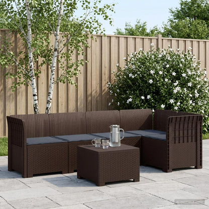 Divano da Giardino 5 Posti con Cuscini Stile Rattan PP Marrone | homemem39