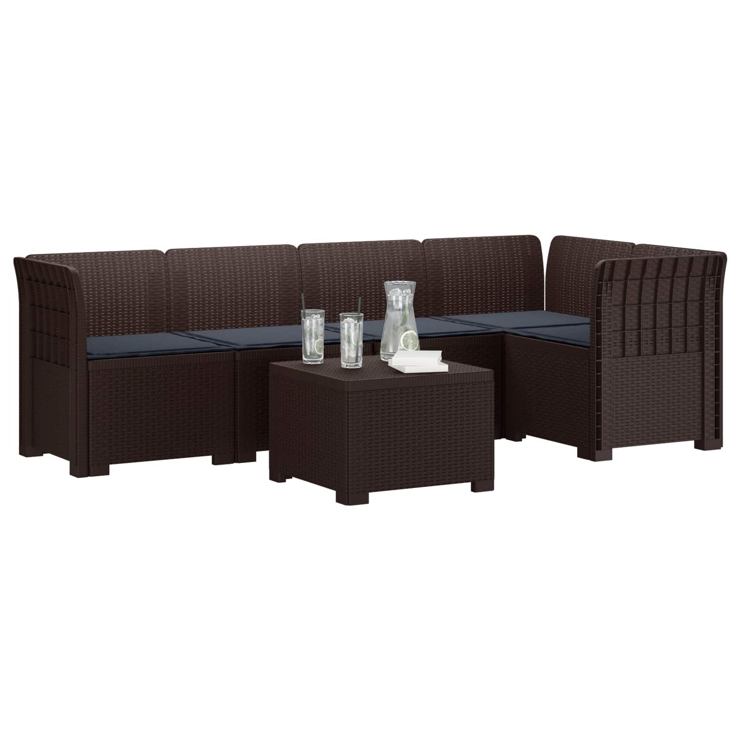 Divano da Giardino 5 Posti con Cuscini Stile Rattan PP Marrone | homemem39