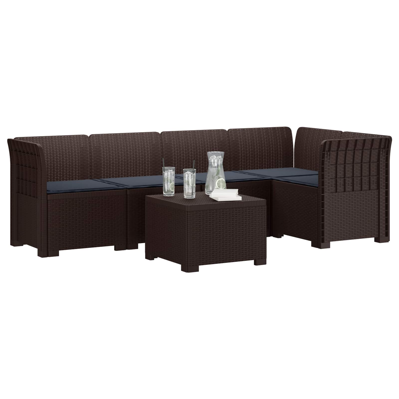 Divano da Giardino 5 Posti con Cuscini Stile Rattan PP Marrone | homemem39