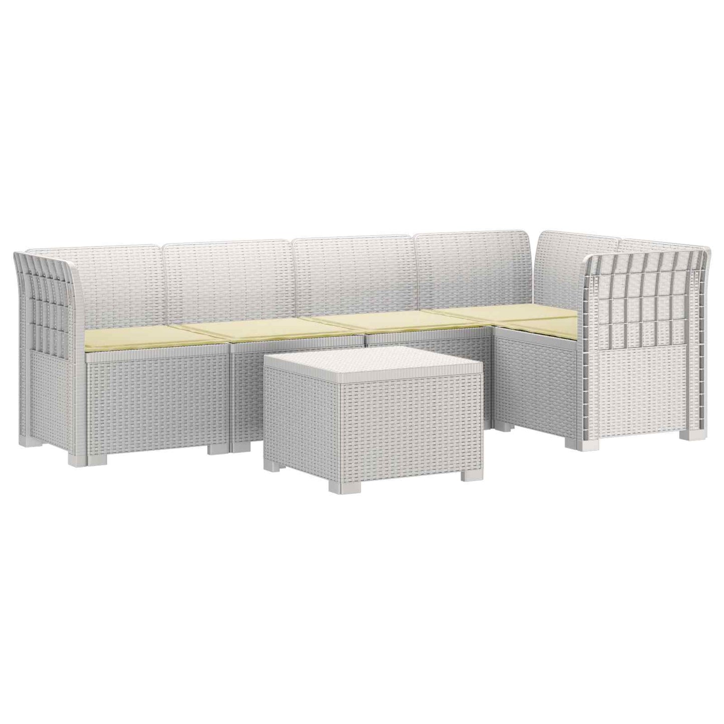 Divano da Giardino 5 Posti con Cuscini Stile Rattan PP Bianco | homemem39