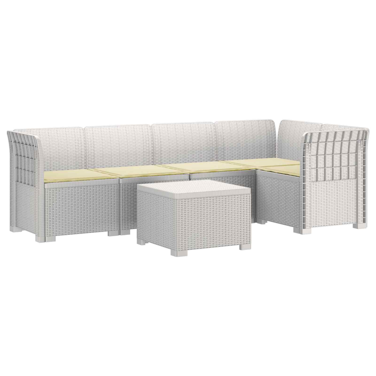 Divano da Giardino 5 Posti con Cuscini Stile Rattan PP Bianco | homemem39