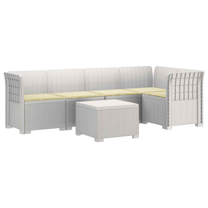 Divano da Giardino 5 Posti con Cuscini Stile Rattan PP Bianco | homemem39