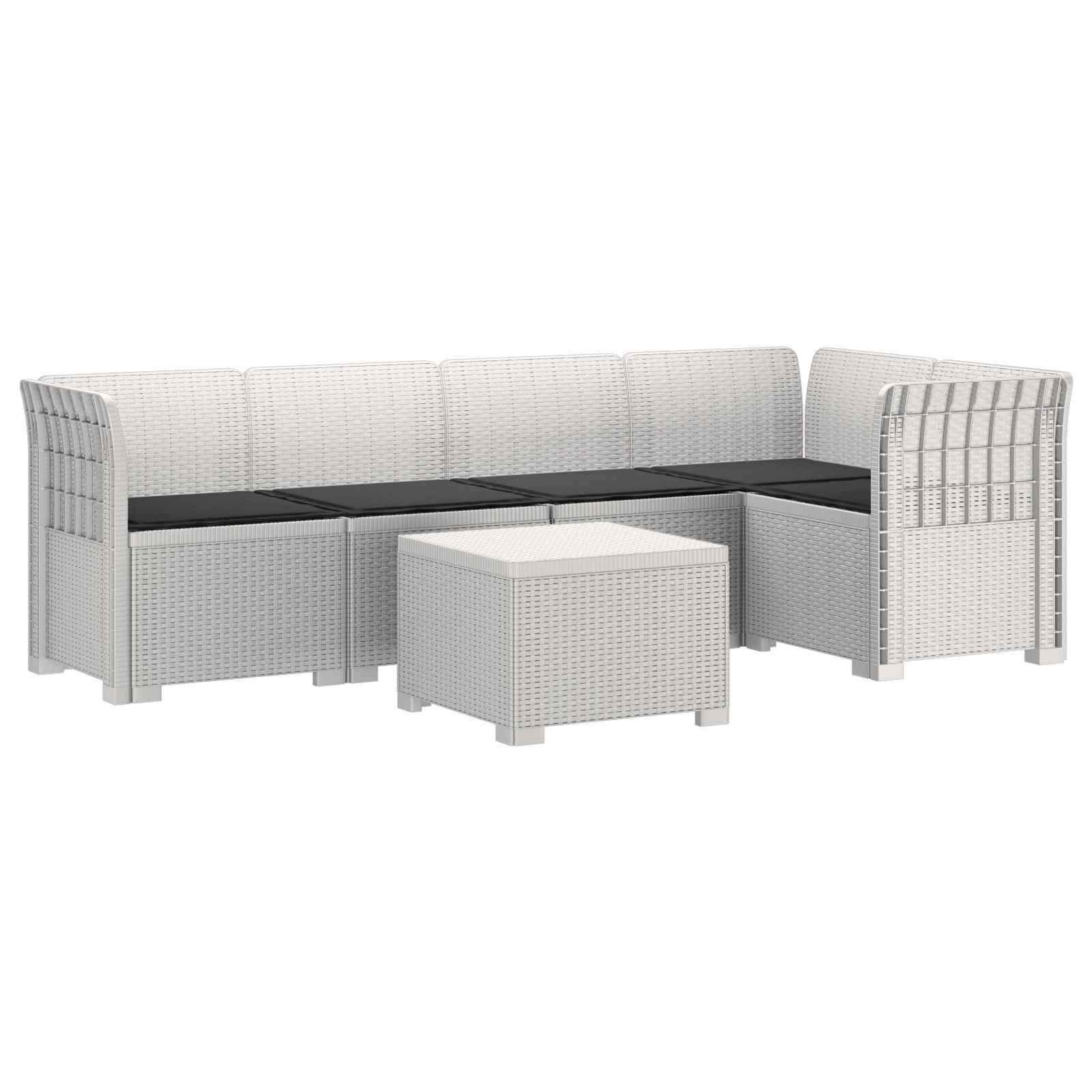 Divano da Giardino 5 Posti con Cuscini Stile Rattan PP Bianco | homemem39