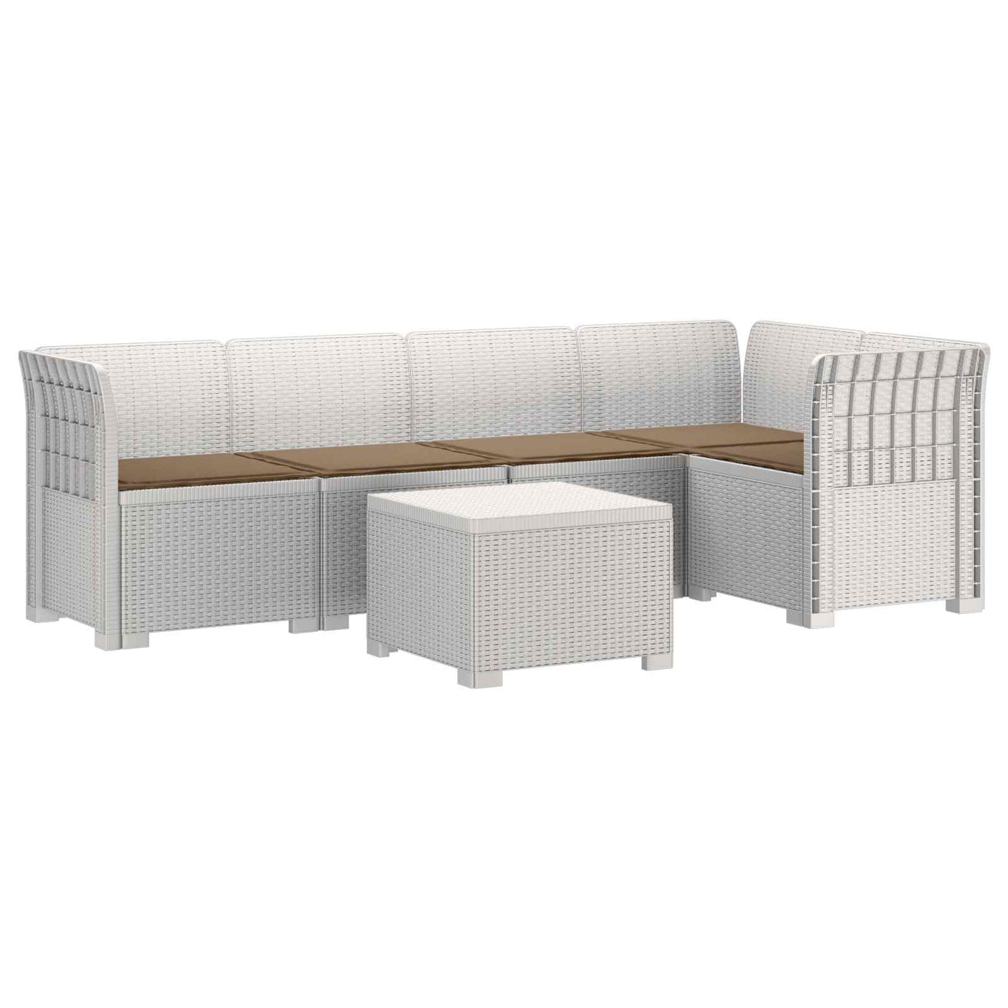 Divano da Giardino 5 Posti con Cuscini Stile Rattan PP Bianco | homemem39