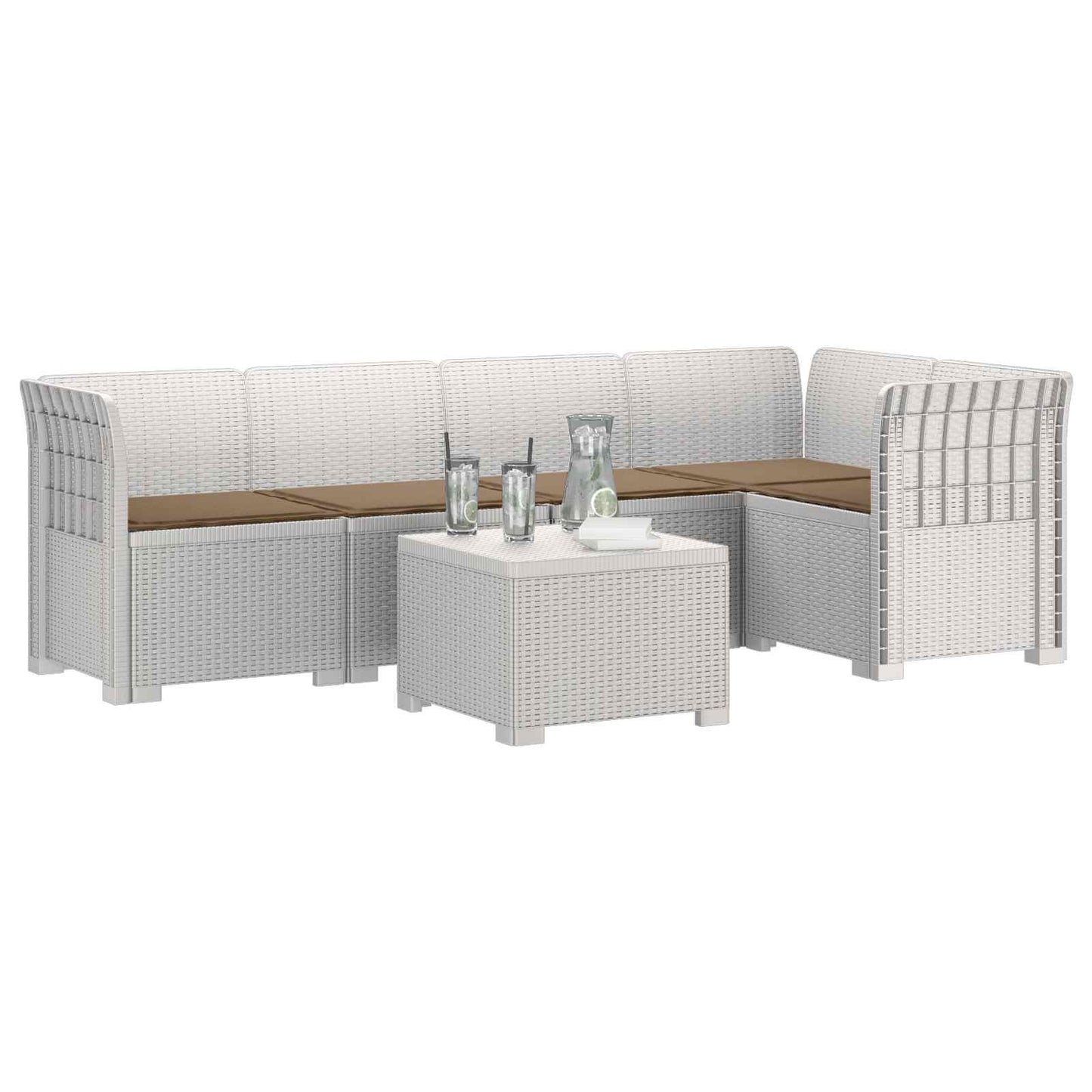 Divano da Giardino 5 Posti con Cuscini Stile Rattan PP Bianco | homemem39