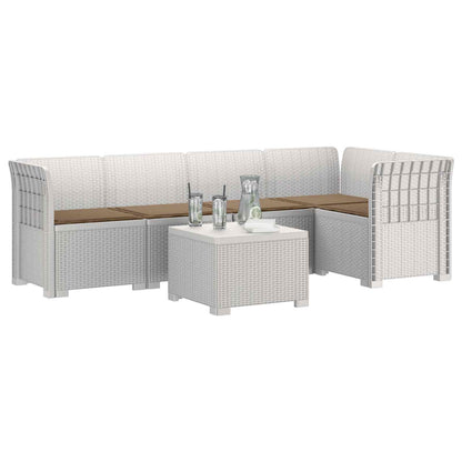 Divano da Giardino 5 Posti con Cuscini Stile Rattan PP Bianco | homemem39