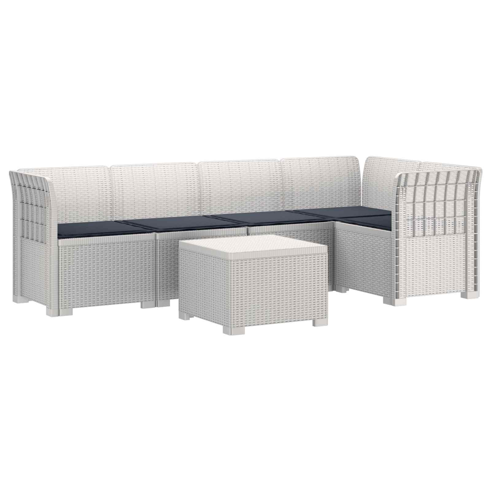 Divano da Giardino 5 Posti con Cuscini Stile Rattan PP Bianco | homemem39