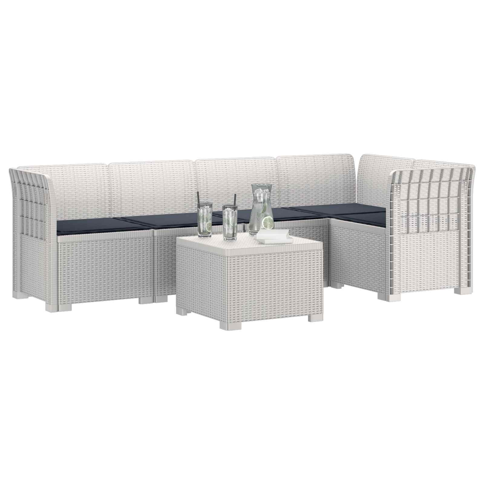 Divano da Giardino 5 Posti con Cuscini Stile Rattan PP Bianco | homemem39