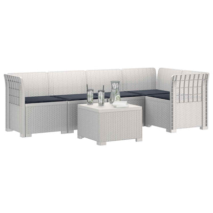 Divano da Giardino 5 Posti con Cuscini Stile Rattan PP Bianco | homemem39