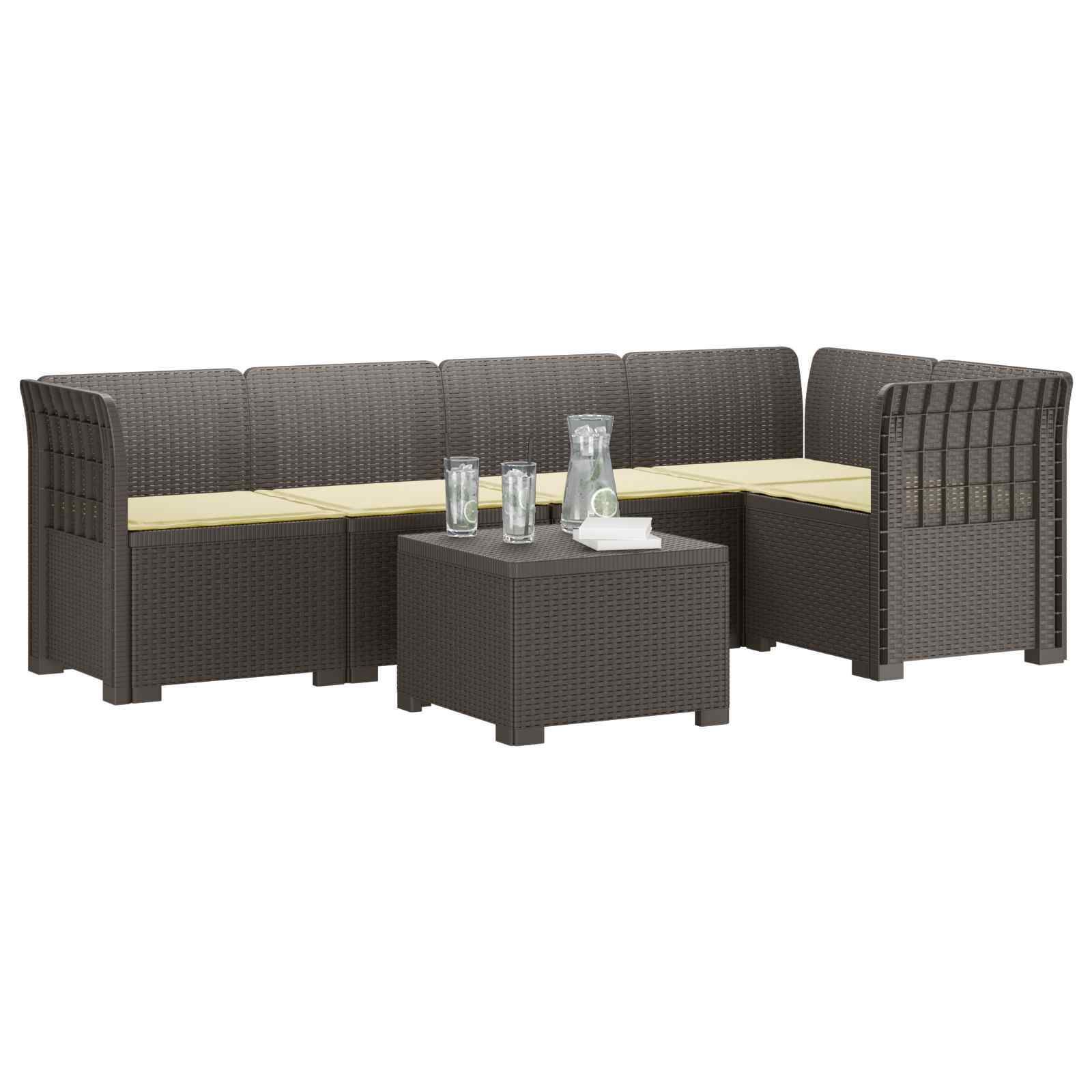 Divano da Giardino 5 Posti con Cuscini Stile Rattan PP | homemem39